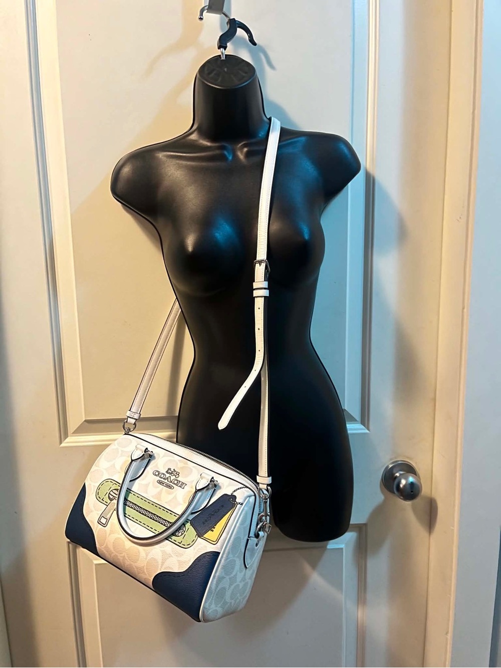 Coach Rowan Satchel Bag Sketch Print Signature Canvas Cream White Blue CAK19 - Picture 10 of 11